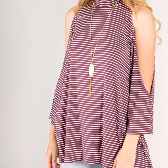 Tops - Cold Shoulder Striped Red Top